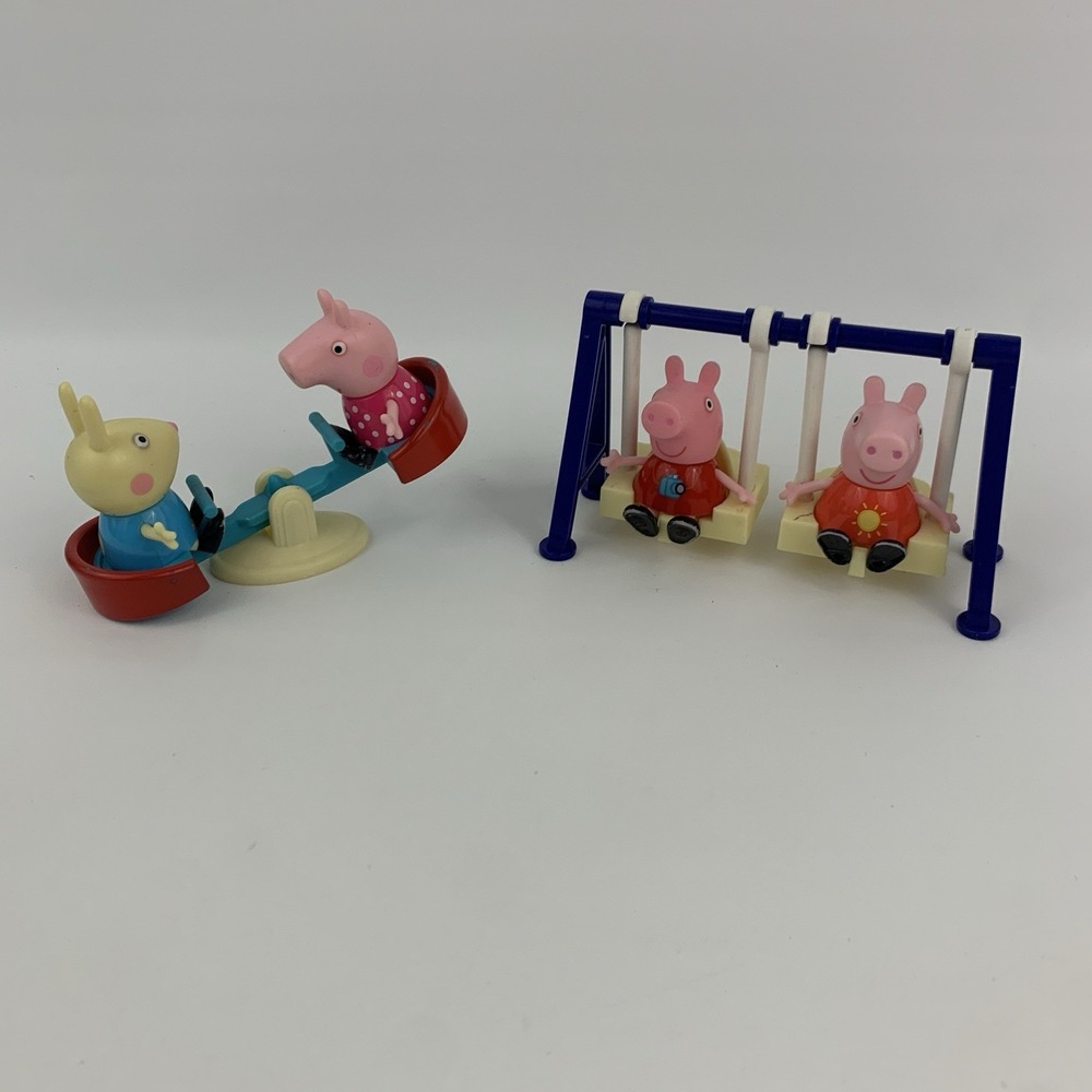 Peppa Pigs Outside Fun Playground Playset Swing Set See Saw 4 Figures